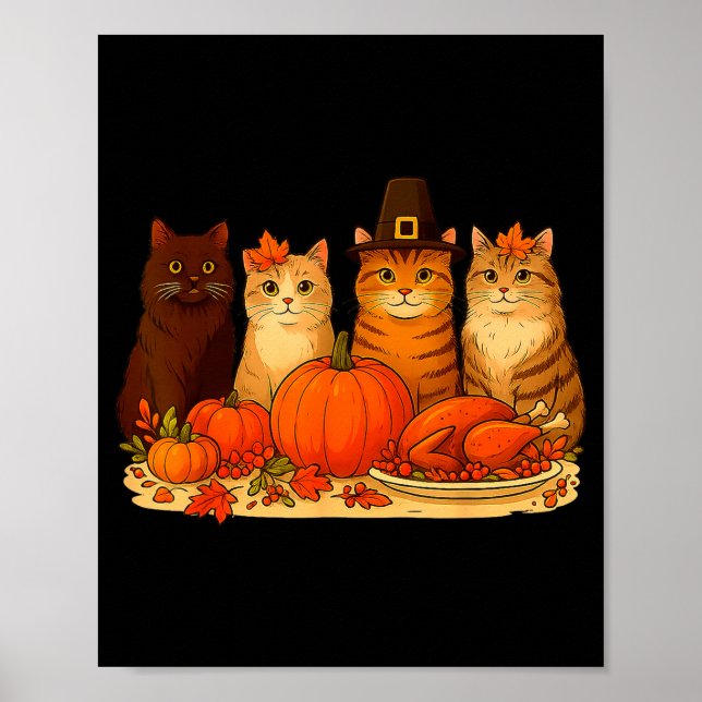 Thanksgiving Cats Dinner Pumpkin Autumn Men Women  Poster (Framsidan)