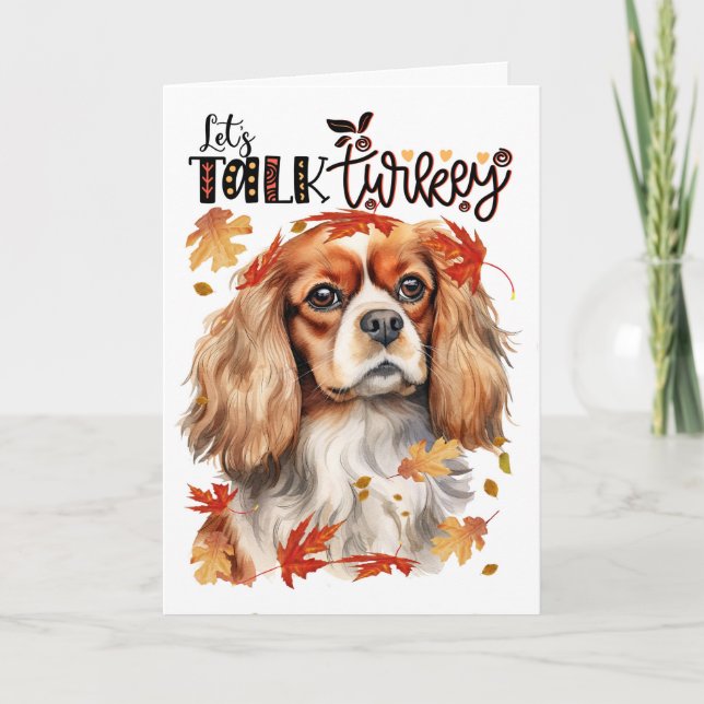 Thanksgiving Cavalier Kung Charles Hund Talk Turki Helgkort (Framsida)