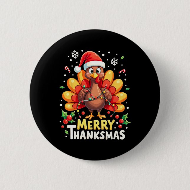 Thanksgiving Ch för Turkiet Santa Lycklig Merry Th Knapp (Framsida)