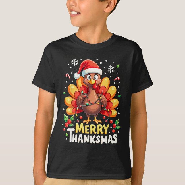 Thanksgiving Ch för Turkiet Santa Lycklig Merry Th T Shirt (Framsida)