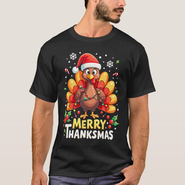Thanksgiving Ch för Turkiet Santa Lycklig Merry Th T Shirt (Framsida)