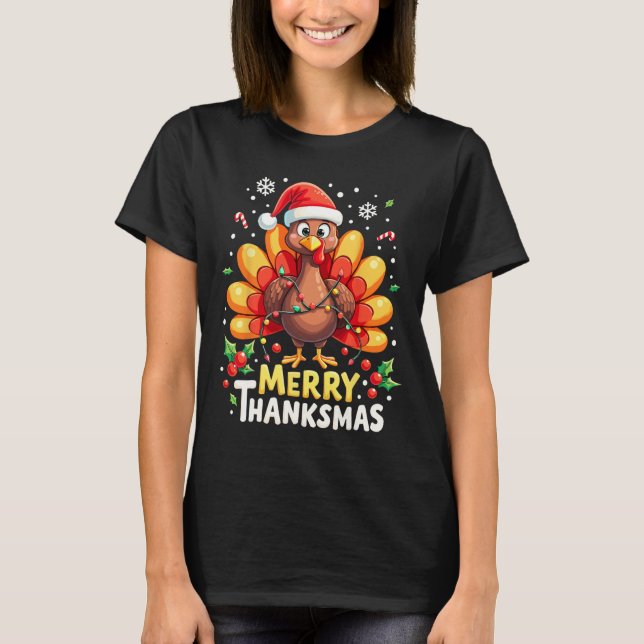 Thanksgiving Ch för Turkiet Santa Lycklig Merry Th T Shirt (Framsida)