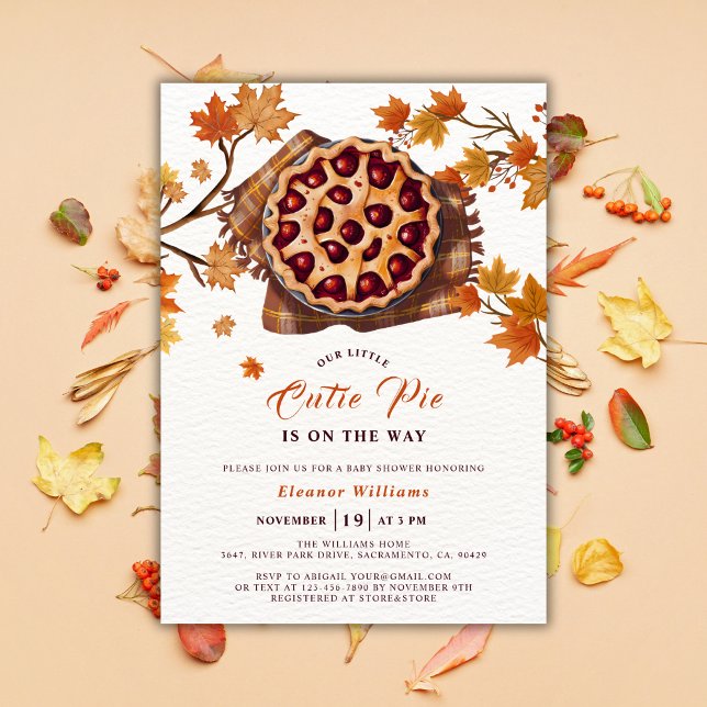 Thanksgiving Cherry Cutie Paj Fall Baby Shower Inbjudningar (Fall Cutie Pie Baby Shower Invitation Template)