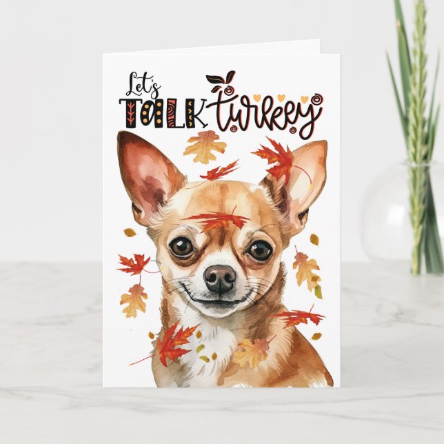 Thanksgiving Chihuahua Hund Lets Prata med Turkiet Helgkort (Framsida)