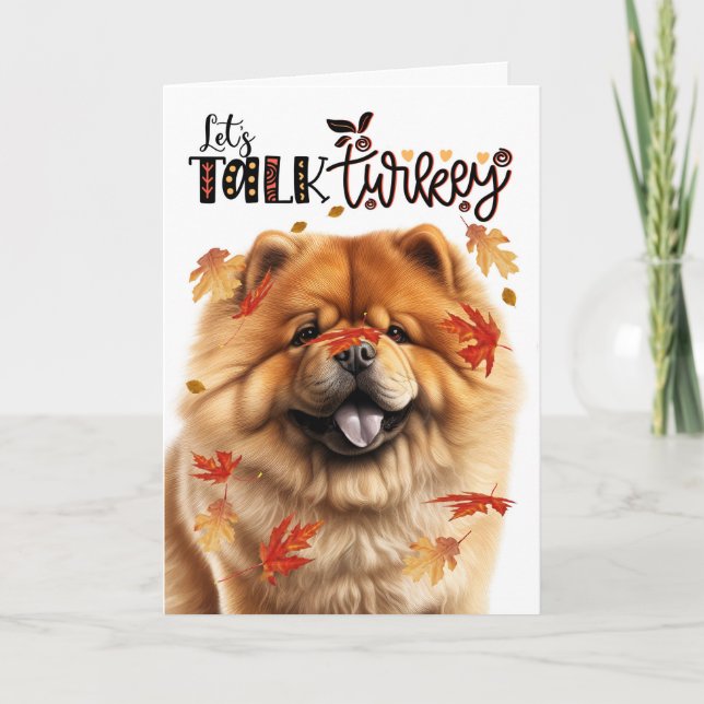 Thanksgiving Chow Chow Hund Lets pratar Turkiet Helgkort (Framsida)