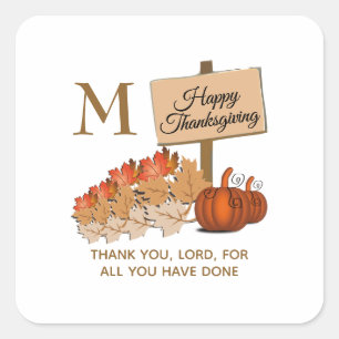 THANKSGIVING Christian Monogram Fyrkantigt Klistermärke