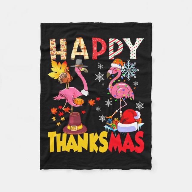 Thanksgiving Christmas Flamingo Happy Thanksmas Xm Fleecefilt (Framsidan)