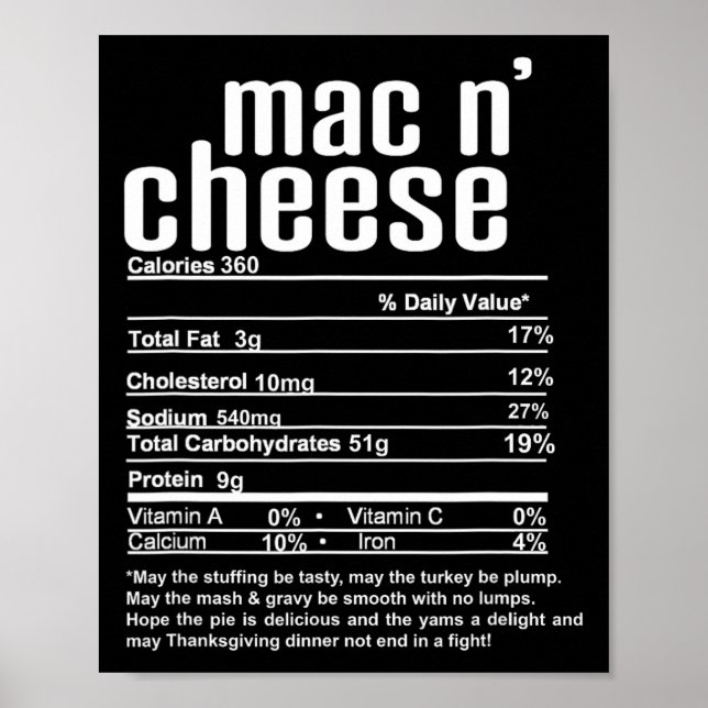 Thanksgiving Christmas Mac N Cheese Närings Fakta Poster (Framsidan)