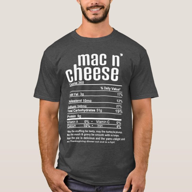 Thanksgiving Christmas Mac N Cheese Nutritional T Shirt (Framsida)