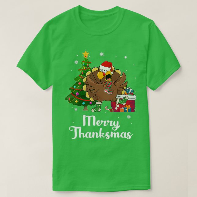 Thanksgiving Christmas Turkey Merry Thanksmas T Shirt (Design framsida)