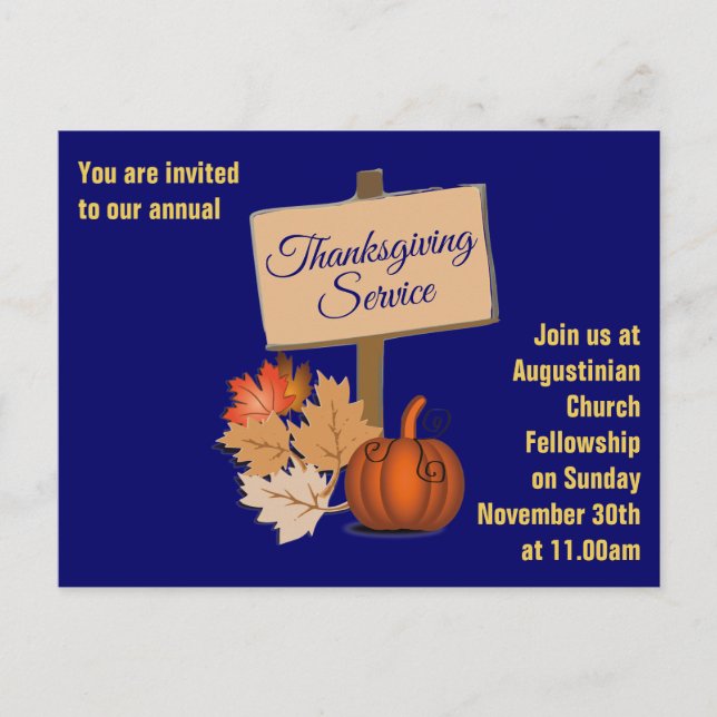 THANKSGIVING Church Service-inbjudan Helg Vykort (Framsida)