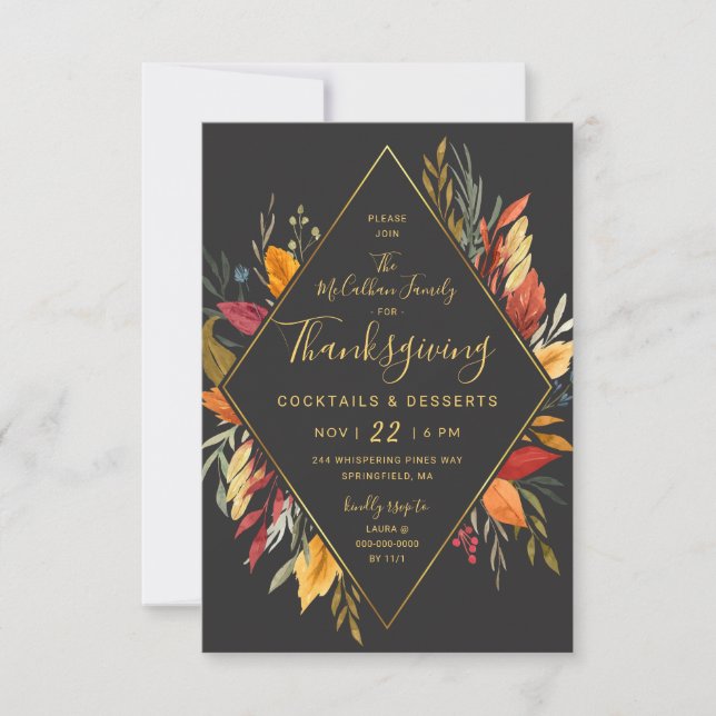 Thanksgiving Cocktail Party Watercolor Foliage Inbjudningar (Framsida)