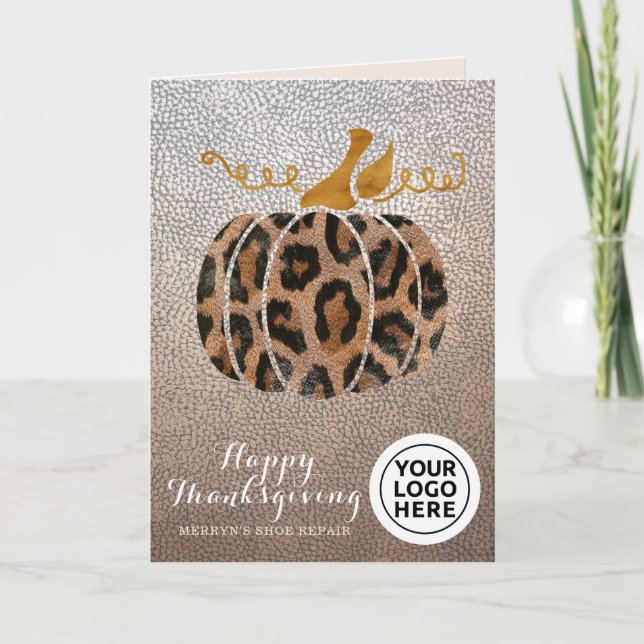 Thanksgiving Company Logotyp Leopard Pumpkin Card Kort (Framsida)