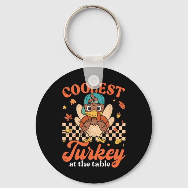 Thanksgiving Coolest Turkey At Table Boys Kids Tod Nyckelring (Framsida)