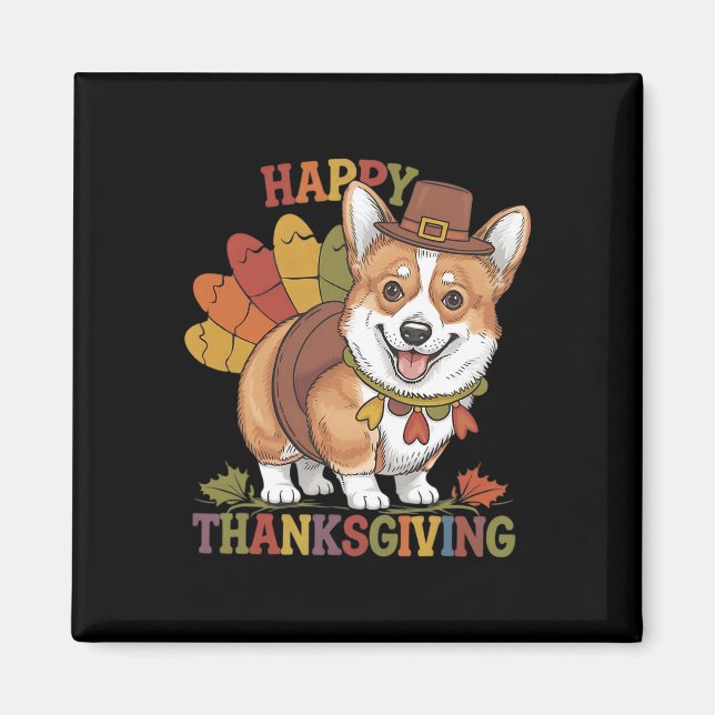 Thanksgiving Corgi hund kalkon Magnet (Framsidan)