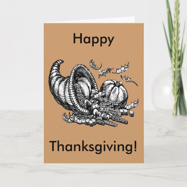 Thanksgiving Cornucopia Art Anpassningsbar Message Helgkort (Framsida)
