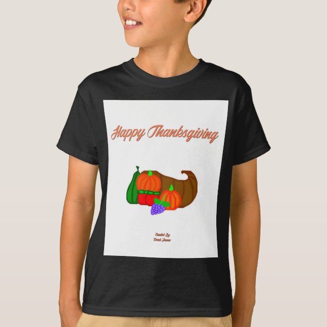 Thanksgiving Cornucopia Boys Black Basic T Shirt (Framsida)