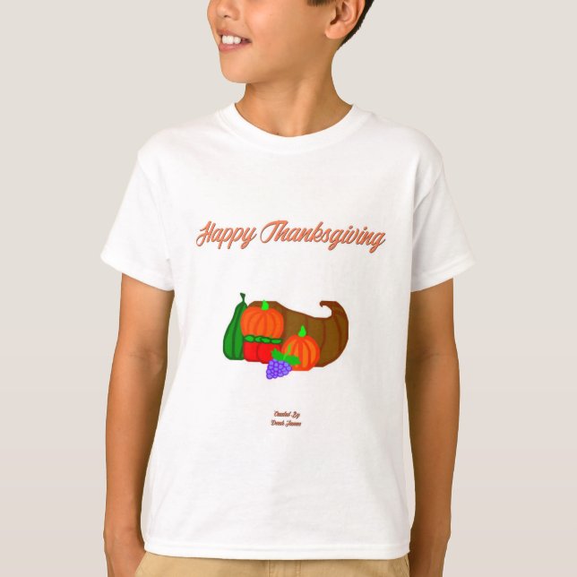 Thanksgiving Cornucopia Boys White Basic T Shirt (Framsida)