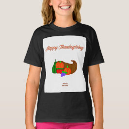 Thanksgiving Cornucopia Girls Black Basic T Shirt