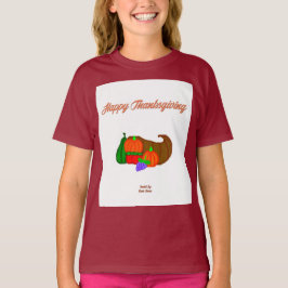 Thanksgiving Cornucopia Girls Maroon Basic T Shirt