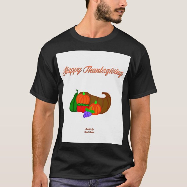 Thanksgiving Cornucopia Manar Black Basic T Shirt (Framsida)