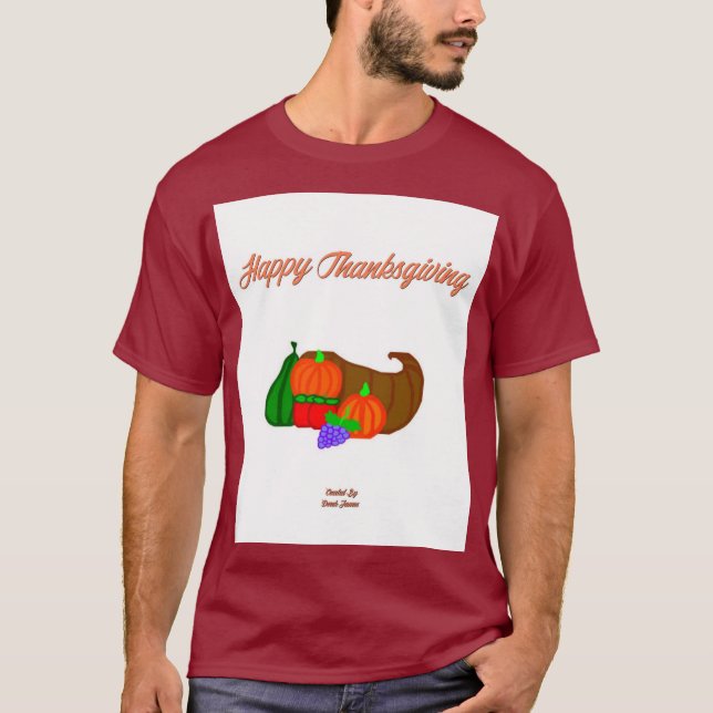 Thanksgiving Cornucopia Manar Maroon Basic T Shirt (Framsida)