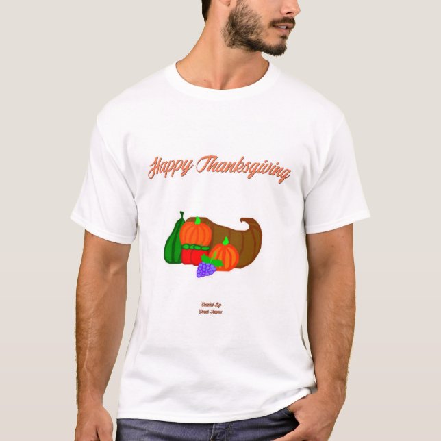Thanksgiving Cornucopia Manar White Basic T Shirt (Framsida)
