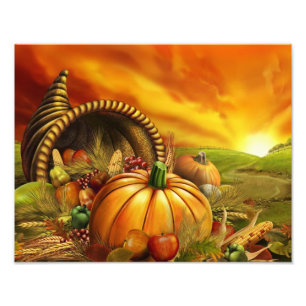 Thanksgiving cornucopia pumkin fält fototryck