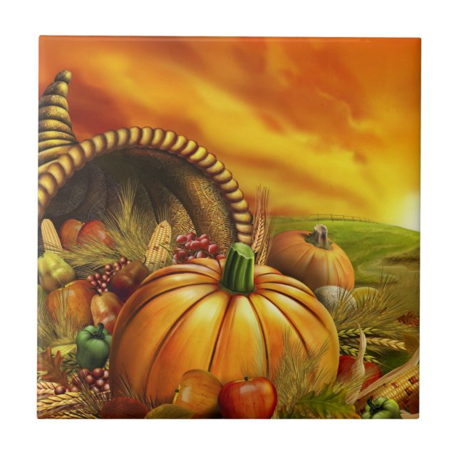 Thanksgiving cornucopia pumkin fält kakelplatta (Framsidan)