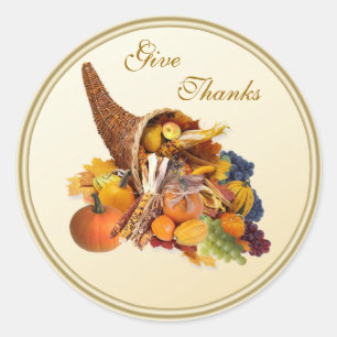 Thanksgiving. Cornucopia Sticker Runt Klistermärke