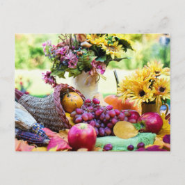 Thanksgiving Cronucopia with Fruits and Flowers Helg Vykort