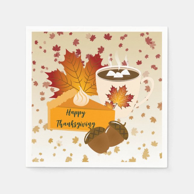 Thanksgiving Cuisine Pumpkin Paj Hett Cocoa Pappersservett (Framsidan)