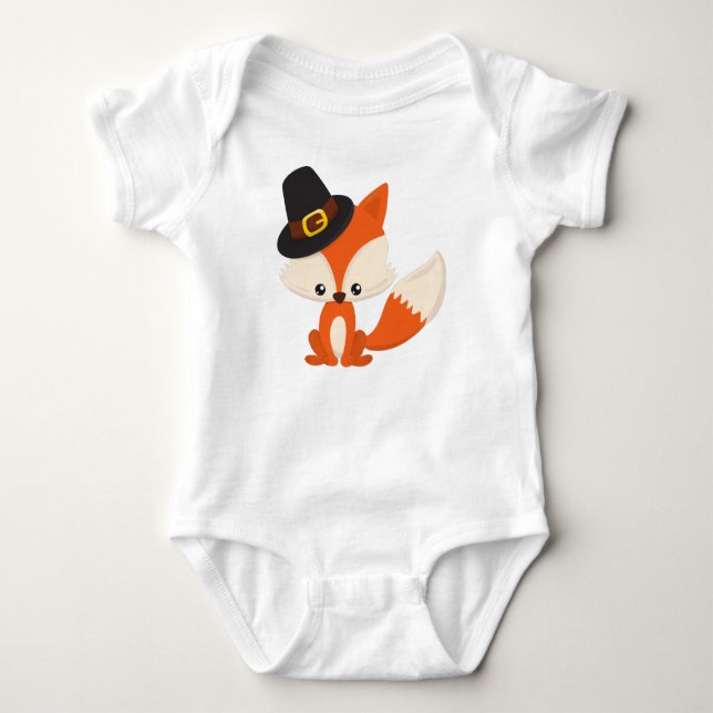 Thanksgiving, Cute Fox, Pilgrim Fox, Pilgrim Hat T Shirt (Framsida)