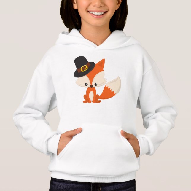 Thanksgiving, Cute Fox, Pilgrim Fox, Pilgrim Hat T Shirt (Framsida)