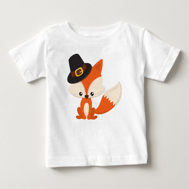 Thanksgiving, Cute Fox, Pilgrim Fox, Pilgrim Hat T Shirt (Framsida)