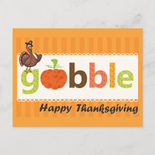 Thanksgiving Cute Funny Turkey Gobble Vykort