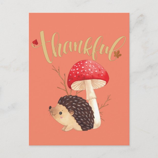 Thanksgiving Cute Kawaii Hedgehog Höstvykort Vykort (Framsida)