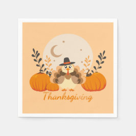 Thanksgiving Cute Orange Turkey Pumpkin Pappersservett