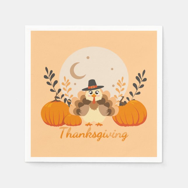 Thanksgiving Cute Orange Turkey Pumpkin  Pappersservett (Framsidan)