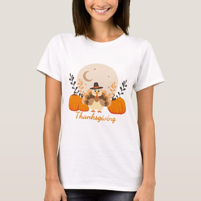 Thanksgiving Cute Orange Turkey Pumpkin  T Shirt (Framsida)