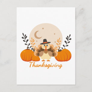 Thanksgiving Cute Turkey Pumpkin Måne Vykort