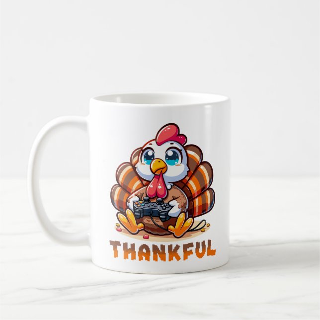 Thanksgiving Cute Turkey Spela videospel Kaffemugg (Vänster)