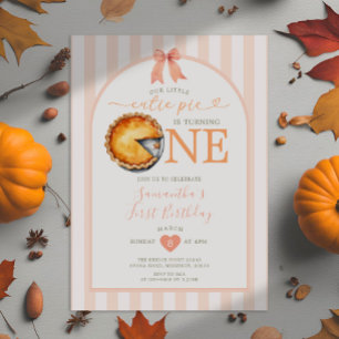Thanksgiving Cutie Paj Orange Gingham 1:a födelsed Inbjudningar