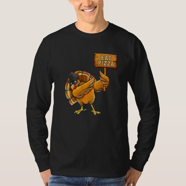 Thanksgiving Dabbing Turkey Eat Pizza Adult Vegan  T Shirt (Framsida)
