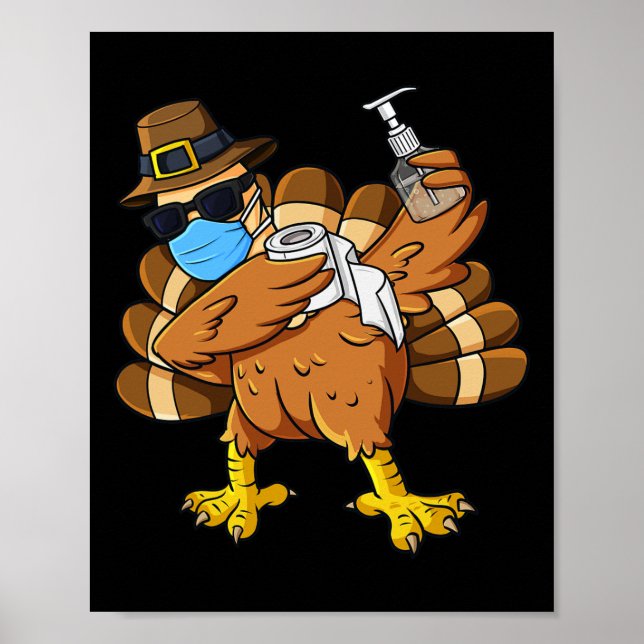 Thanksgiving Dabbing Turkey Pilgrim Boys Kids Poster (Framsidan)
