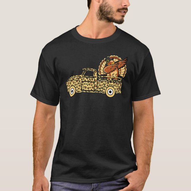 Thanksgiving Dabbing Turkey Riding Leopard Monster T Shirt (Framsida)