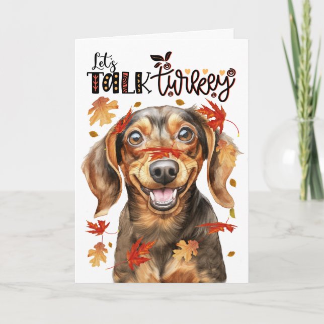 Thanksgiving Dachshund Hund Lets Prata med Turkiet Helgkort (Framsida)