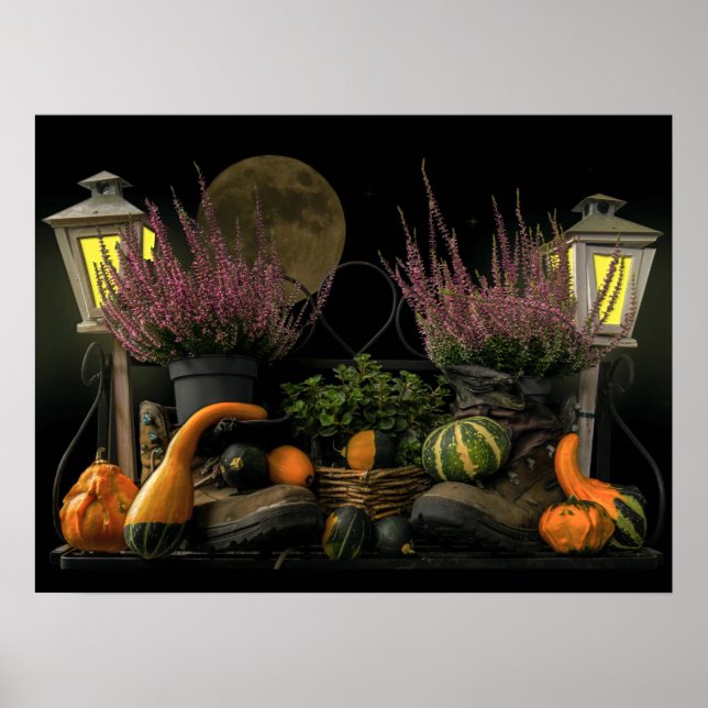 Thanksgiving Dag scen med bänkskörd och fallskörd Poster (Framsidan)