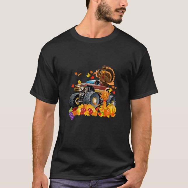 Thanksgiving Dag Turkiet Riding Monster Lastbil fö T Shirt (Framsida)