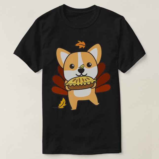 Thanksgiving-dagen passar Turkiet Corgi med Applep T Shirt (Design framsida)